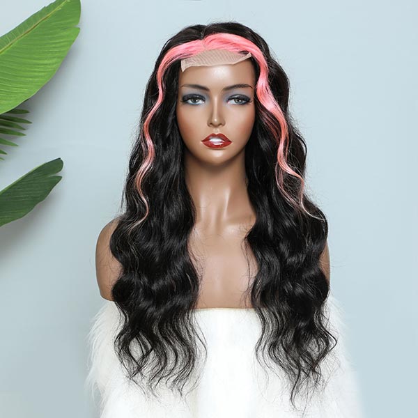 Skunk Stripe Colored Wig Hair Body Wave Human Hair Lace Front Wigs High Density