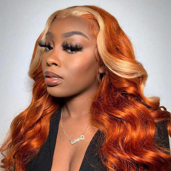 Skunk Stripe Colored Wig Hair Body Wave Human Hair Lace Front Wigs High Density