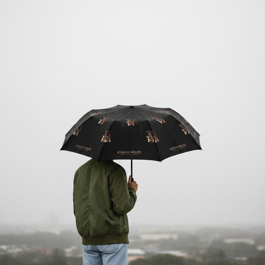 Foldable Umbrella — Black Compact Umbrella with Subtle Fox Paw Pattern, Semi‑Automatic Travel Umbrella