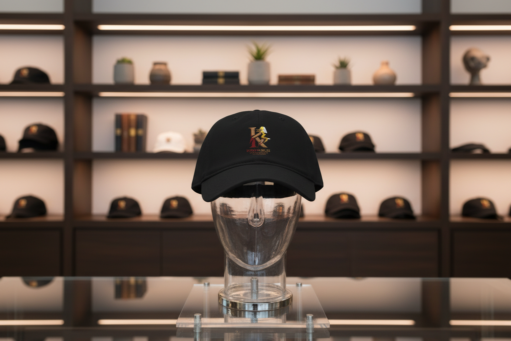 Red Low Profile Baseball Cap with Gold ‘King of Queens’ Runner Logo