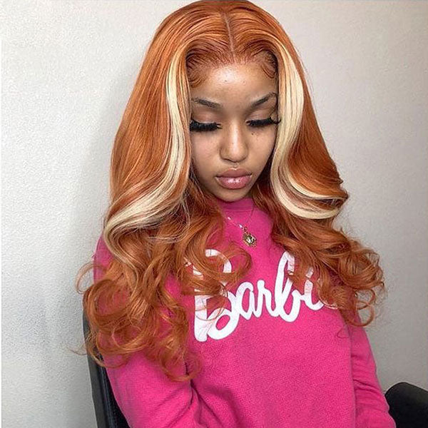 Skunk Stripe Colored Wig Hair Body Wave Human Hair Lace Front Wigs High Density