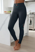High-Waist Yoga Leggings — Dark Teal Tropical Logo AOP