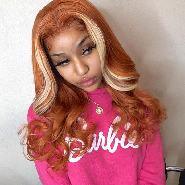 Skunk Stripe Colored Wig Hair Body Wave Human Hair Lace Front Wigs High Density