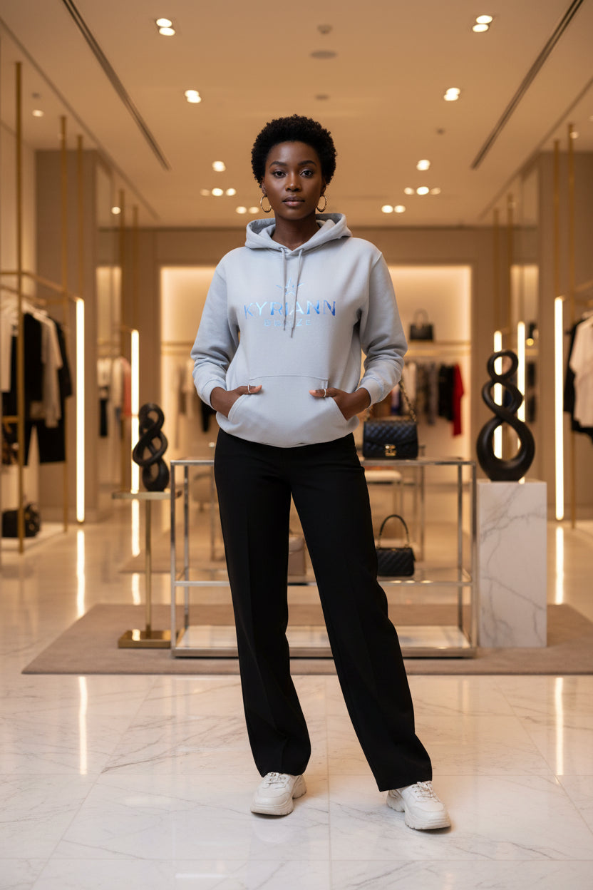 Kyriann Relief Logo Hoodie — Soft White Pullover