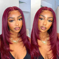 Layered Cut Straight Wig 99j Glueless Lace Human Hair Wig Salone Quality