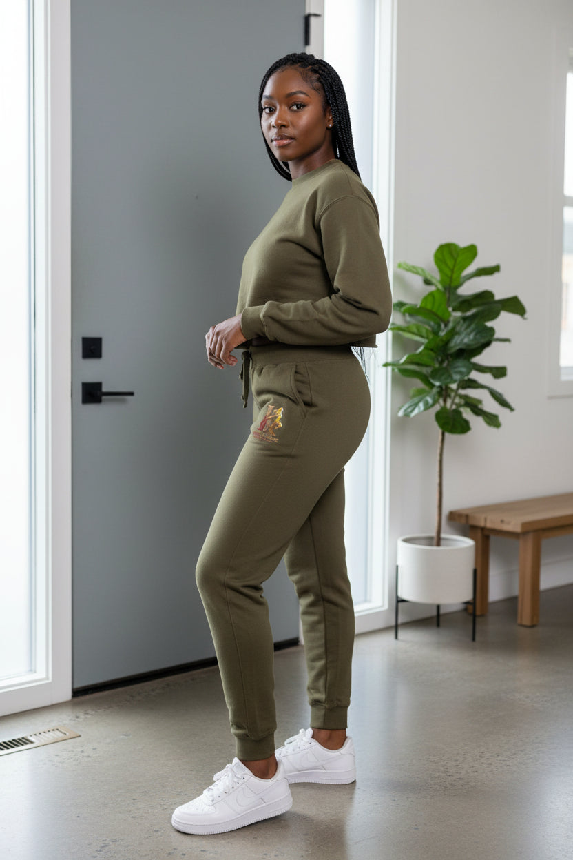 Embroidered White Fleece Sweatpants — Cozy Minimalist Joggers with Small Chest Crest