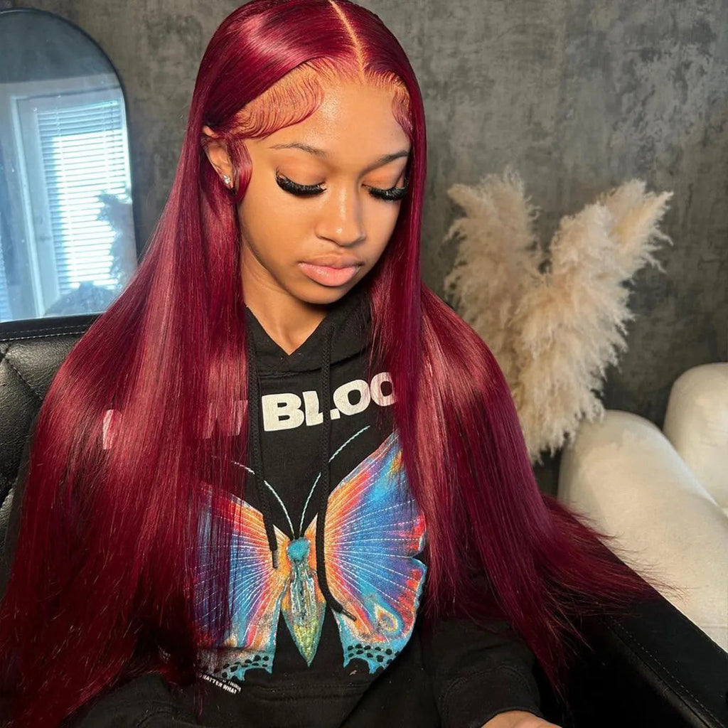 99J Color Burgundy Straight / Body Wave Wig Lace Front Wig Flash Sale