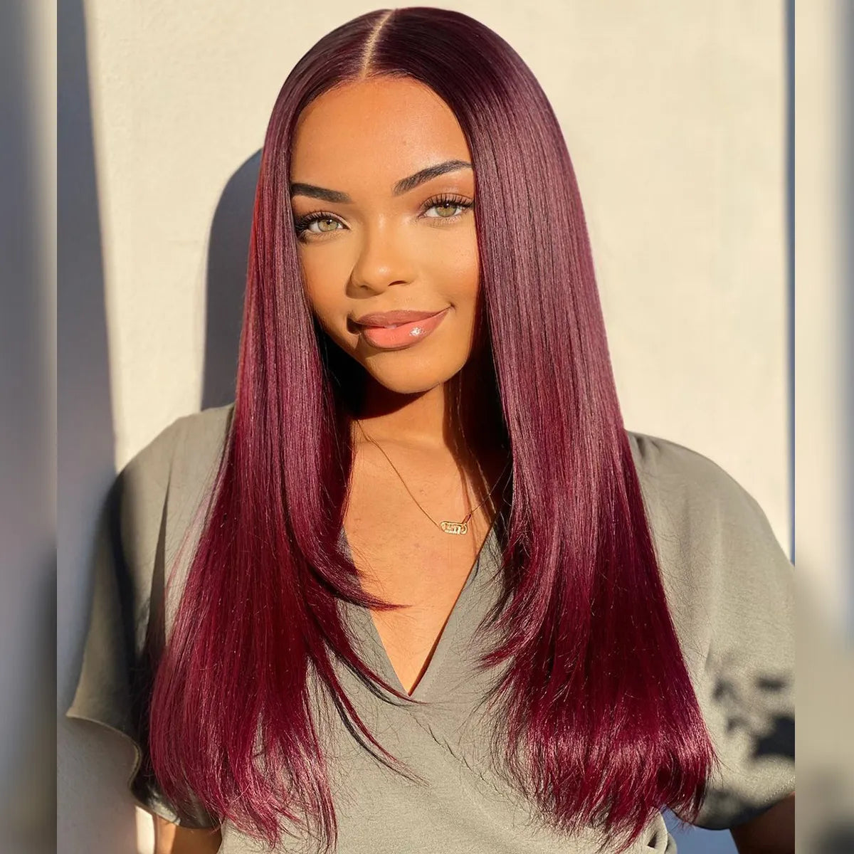 Layered Cut Straight Wig 99j Glueless Lace Human Hair Wig Salone Quality