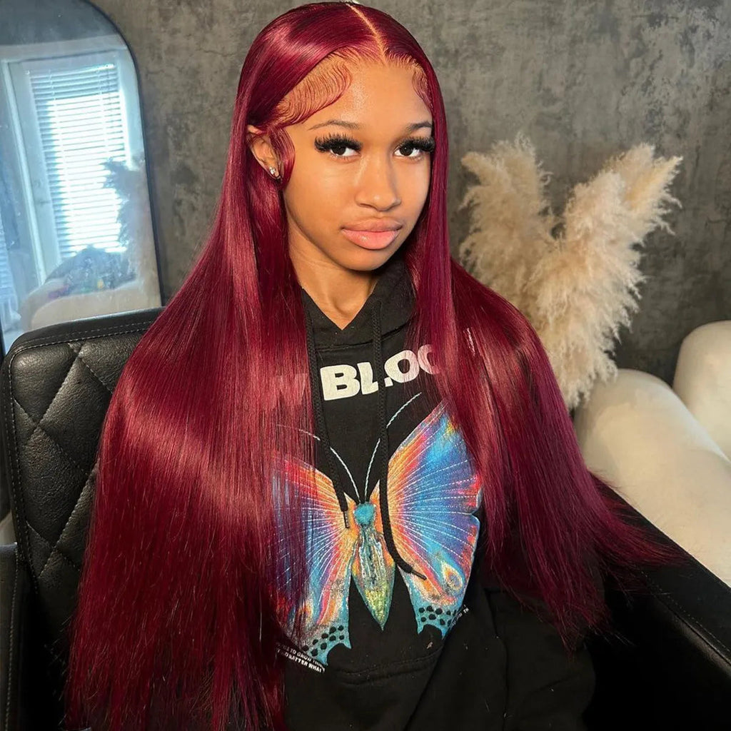 99J Color Burgundy Straight / Body Wave Wig Lace Front Wig Flash Sale
