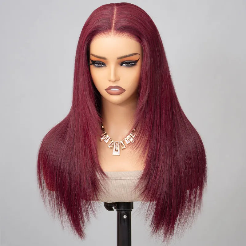 Layered Cut Straight Wig 99j Glueless Lace Human Hair Wig Salone Quality