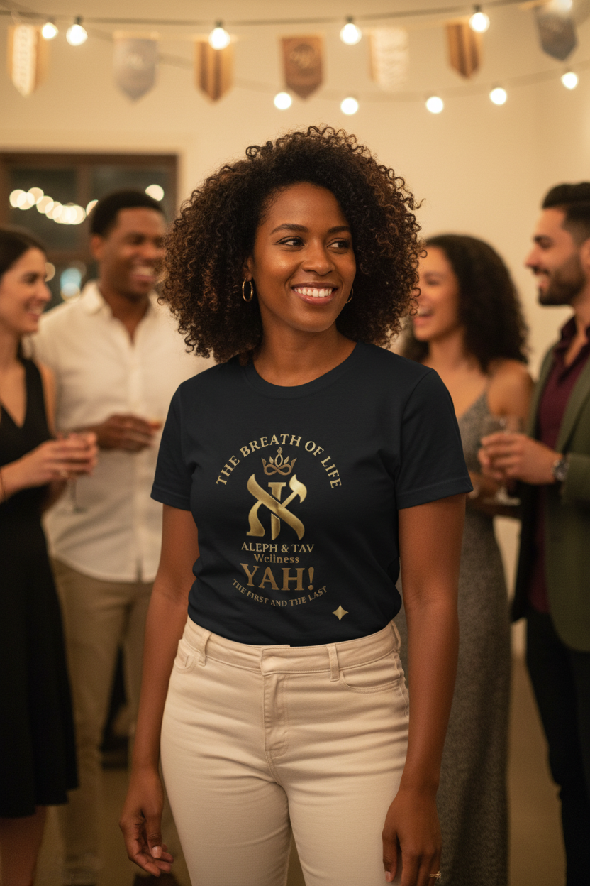 Religious Crest T-Shirt — "The Breath of Life" Alpha & Tau YAH Design