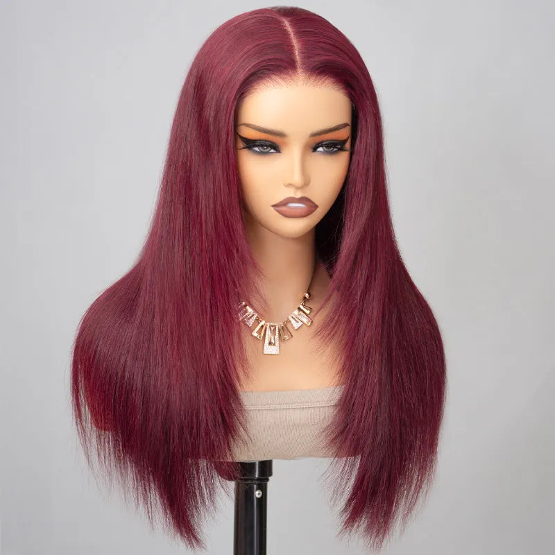 Layered Cut Straight Wig 99j Glueless Lace Human Hair Wig Salone Quality