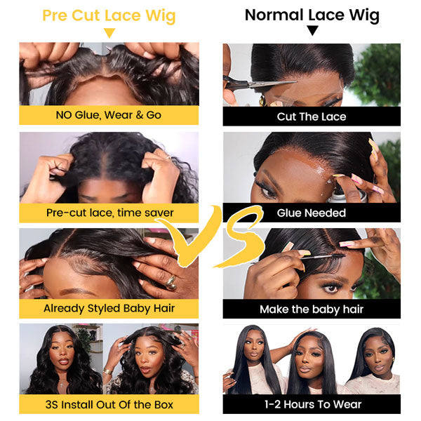 Body Wave Pre-Cut Lace Pre-Plucked Bleached Knots Wear & Go Glueless Wig Flash Sale