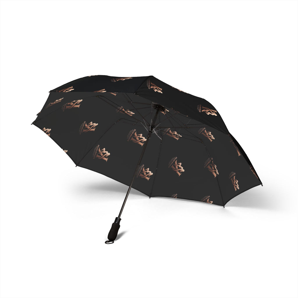 Foldable Umbrella — Black Compact Umbrella with Subtle Fox Paw Pattern, Semi‑Automatic Travel Umbrella