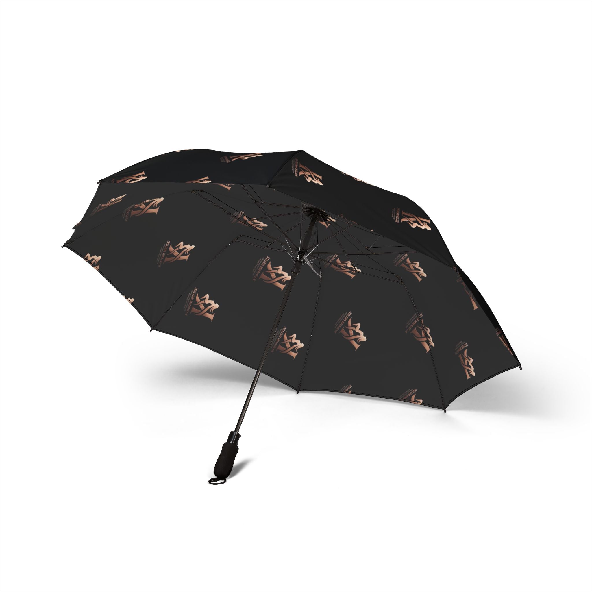 Foldable Umbrella — Black Compact Umbrella with Subtle Fox Paw Pattern, Semi‑Automatic Travel Umbrella