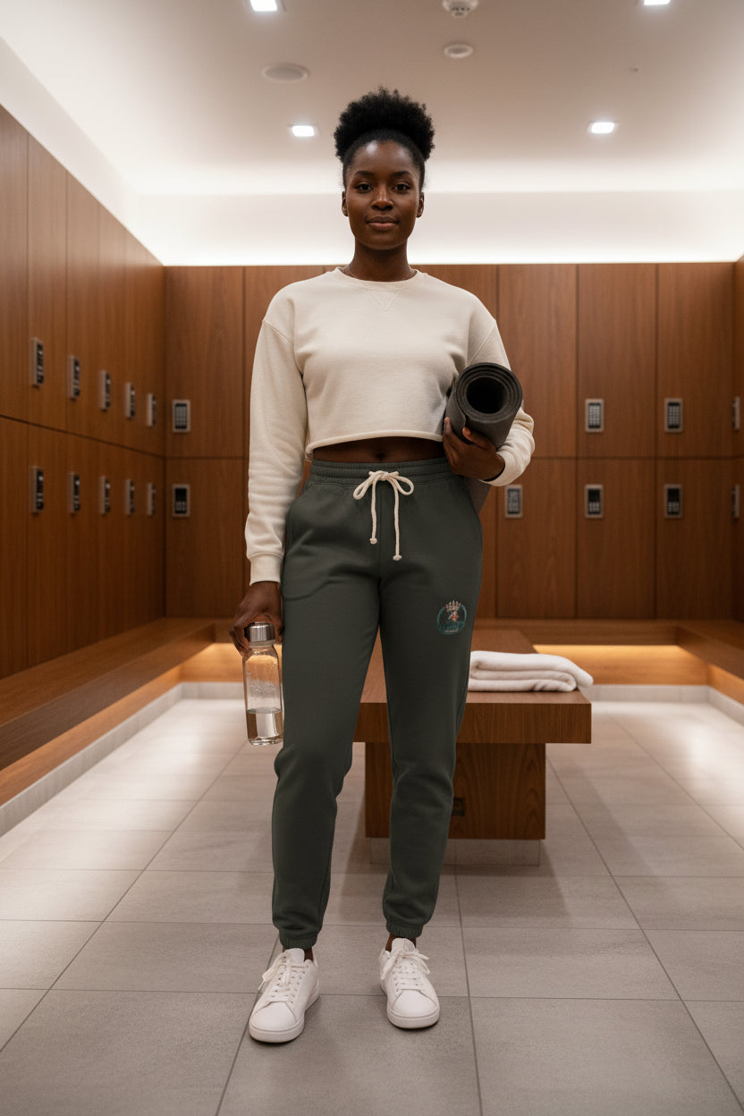 Ember Wave Sweatpants — Cozy Garment-Dyed Fleece Joggers with Small Flame Crest