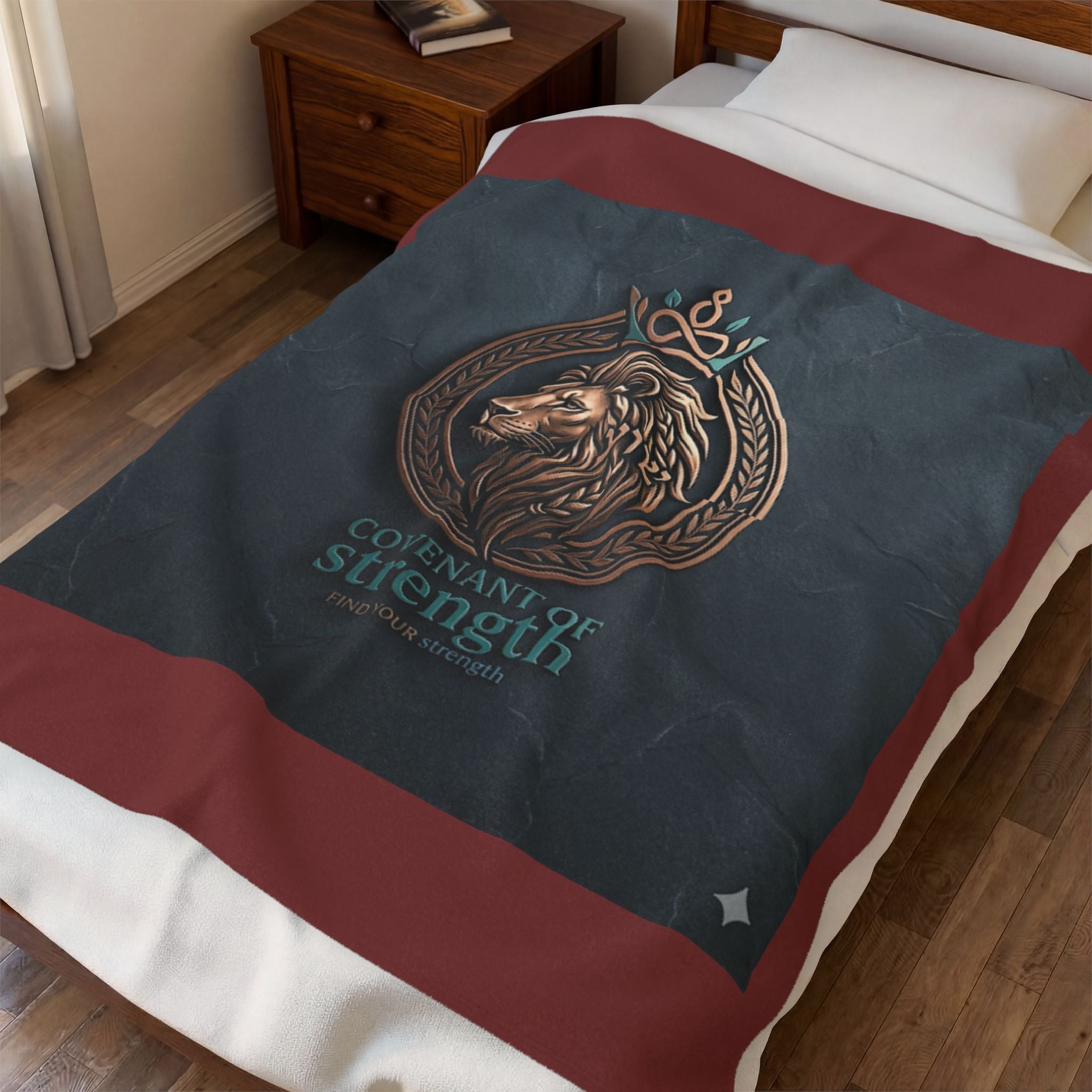 Covenant of Strength Velveteen Plush Blanket — Lion Crest Cozy Throw