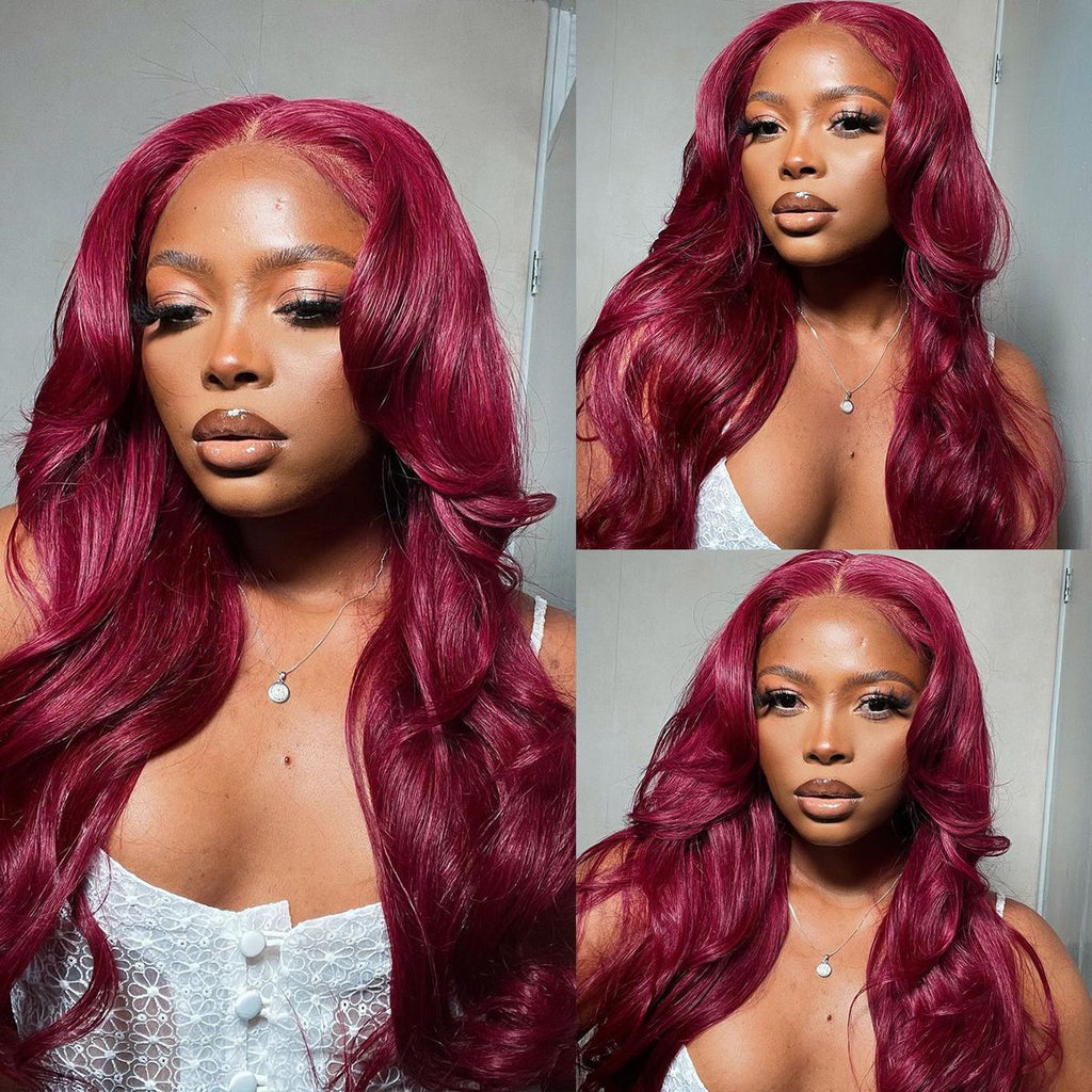 99J Color Burgundy Straight / Body Wave Wig Lace Front Wig Flash Sale
