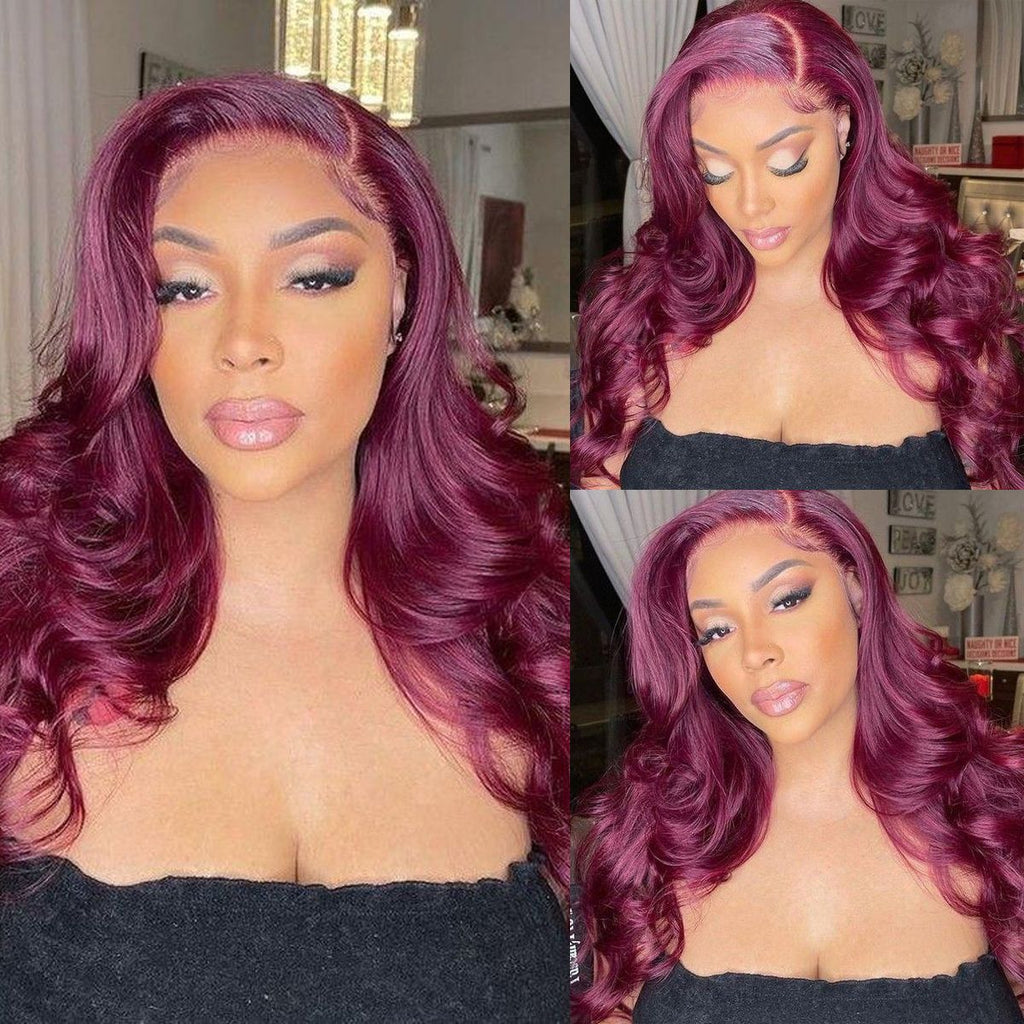 99J Color Burgundy Straight / Body Wave Wig Lace Front Wig Flash Sale