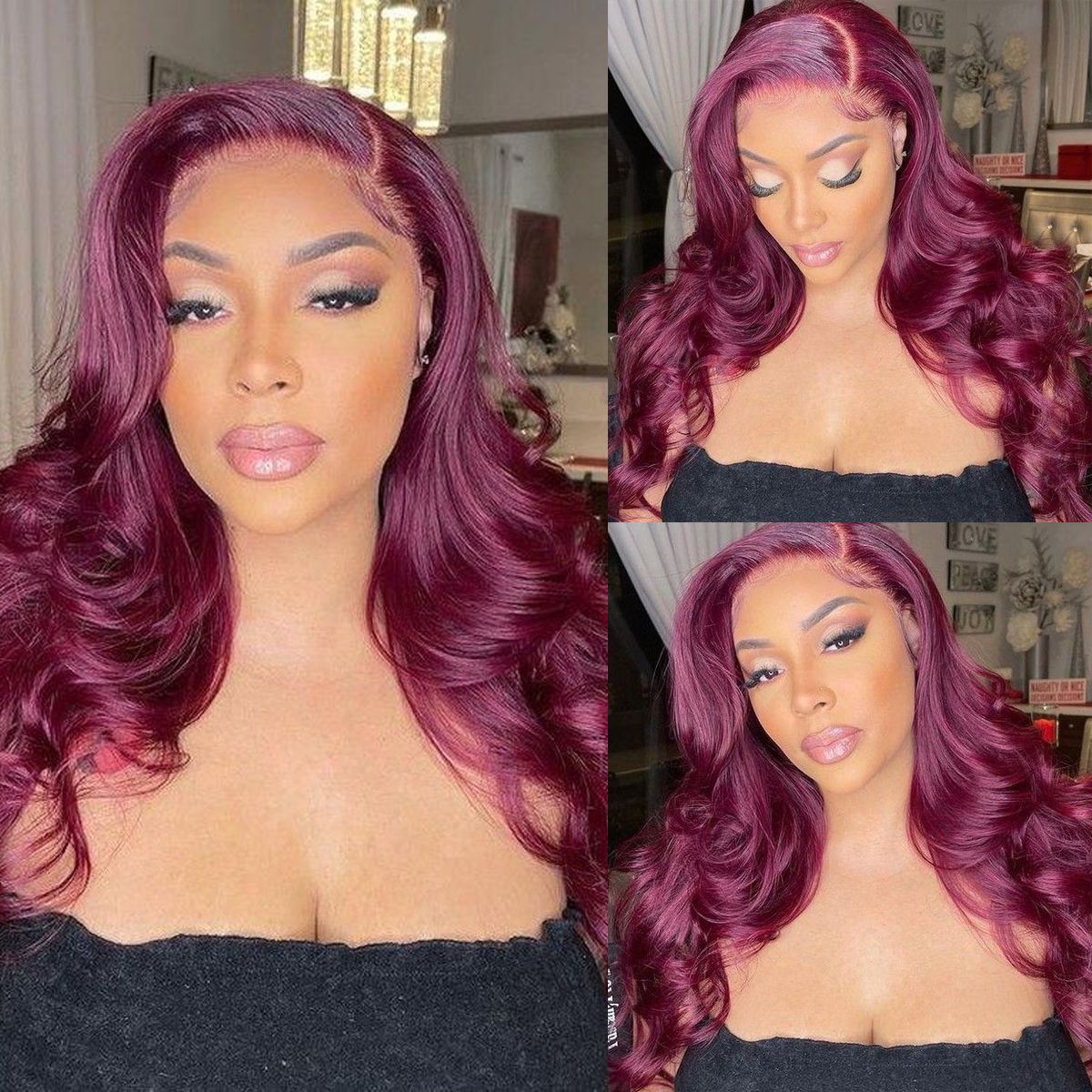 99J Color Burgundy Straight / Body Wave Wig Lace Front Wig Flash Sale