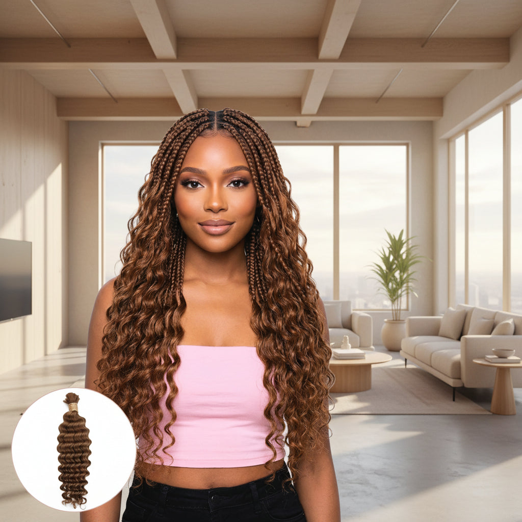 Auburn Deep Wave Bulk 100% Human Braiding Hair