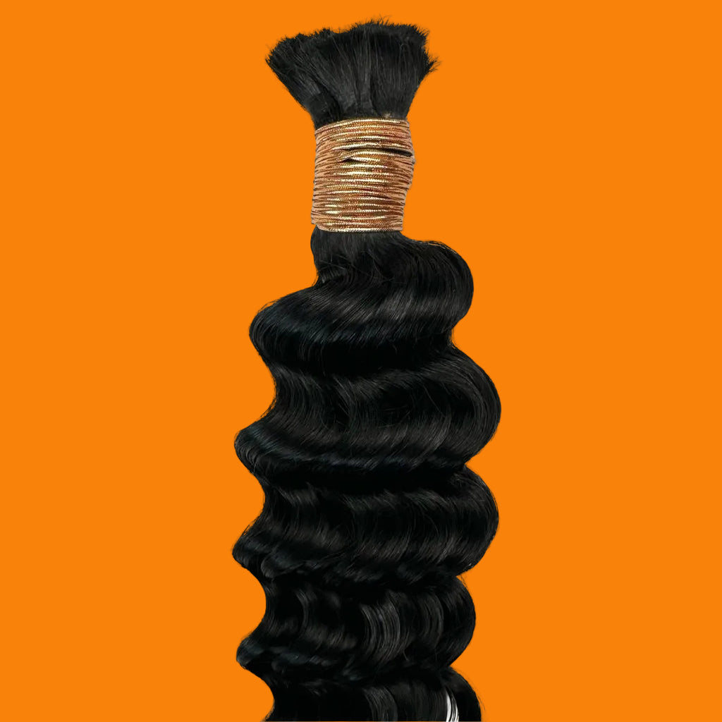 Jet Black Deep Wave Bulk 100% Human Braiding Hair
