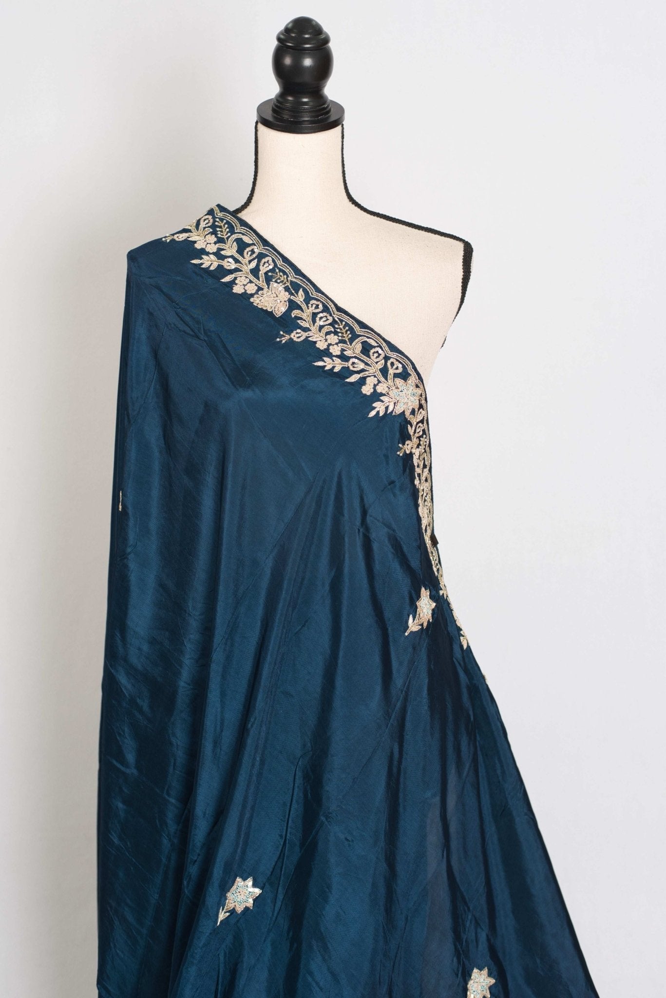 Samaira : Hand Zardosi Embroidery Blue Satin Silk Partywear Saree